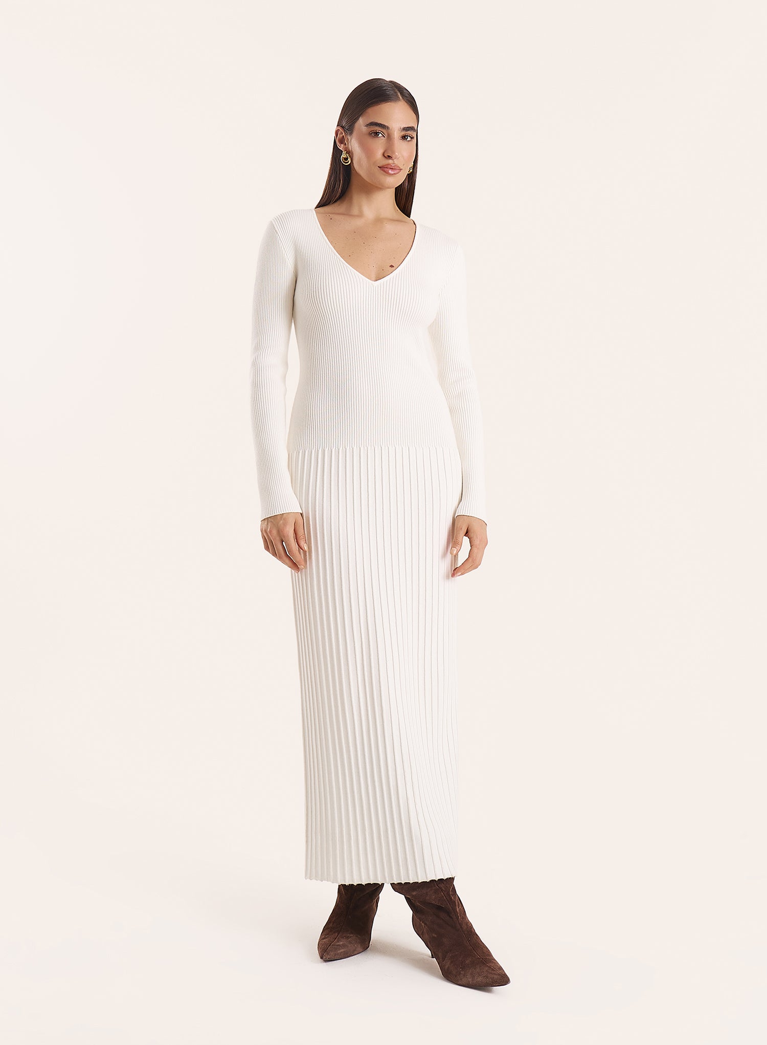 Off White Drop Waist Knitted Maxi Dress